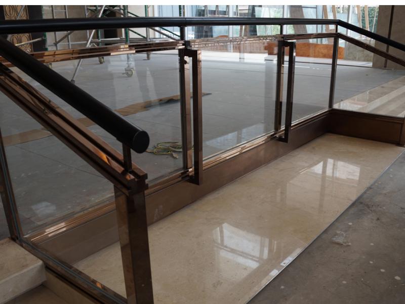 Architectural Designed PVD Bronze Stainless Steel Railing with glass & Top wooden handrail